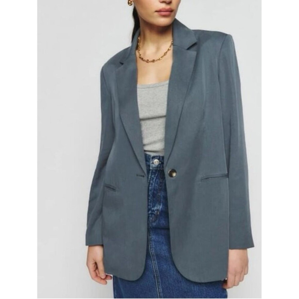NWT Reformation The Classic Relaxed Blazer Oversized Slate Blue Medium